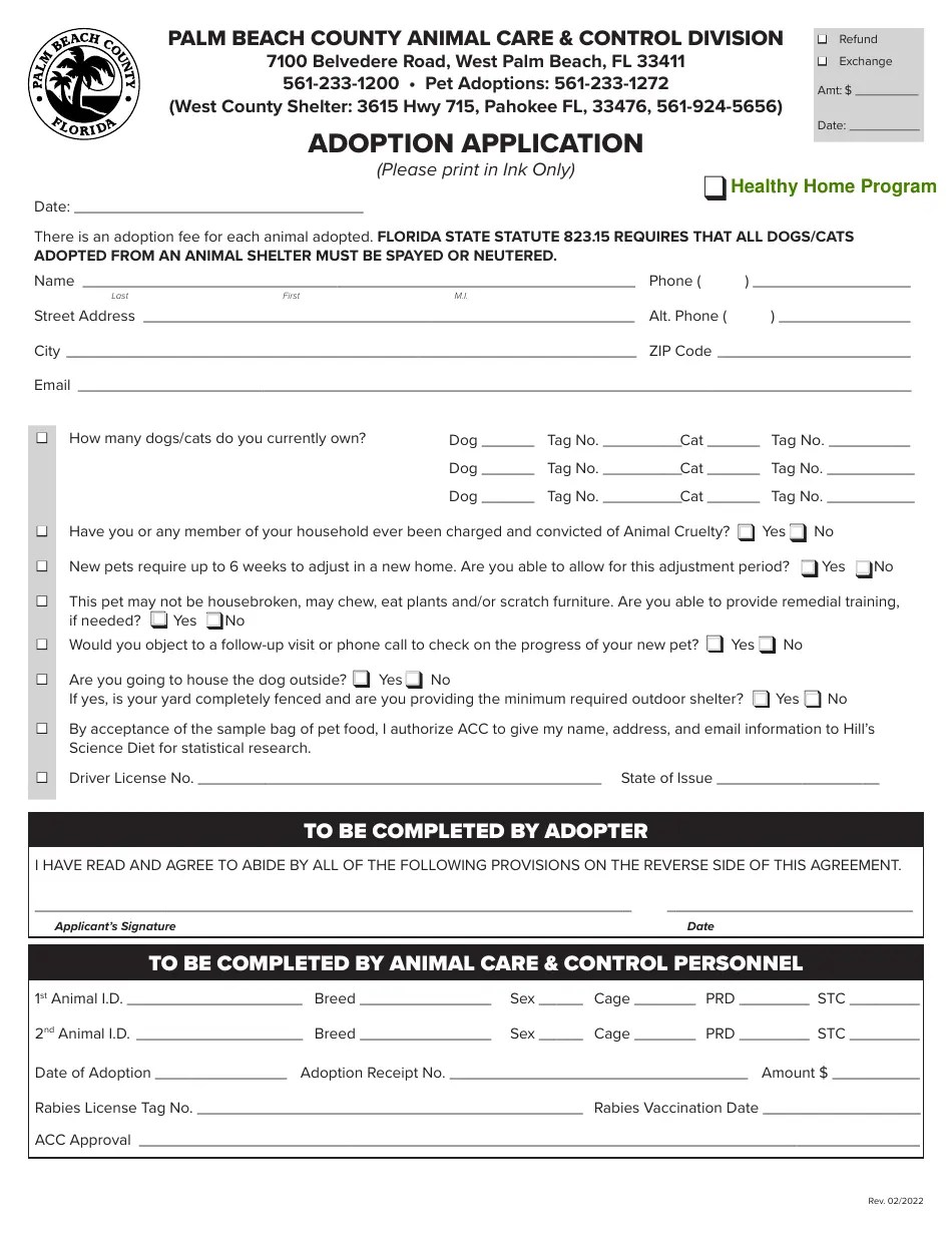 Palm Beach County, Florida Adoption Application Fill Out, Sign Online