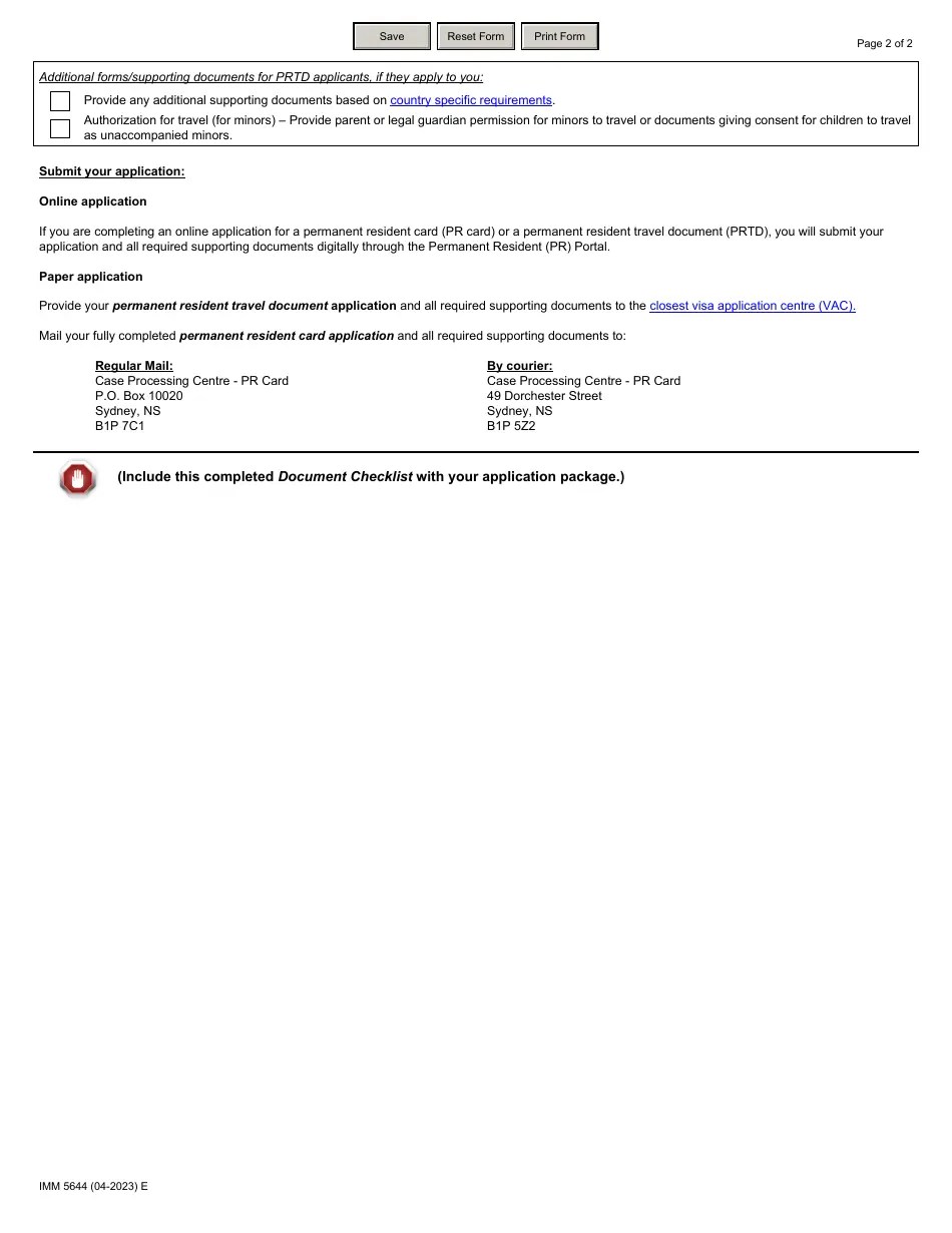 Form IMM5644 Download Fillable PDF Document Checklist Application for