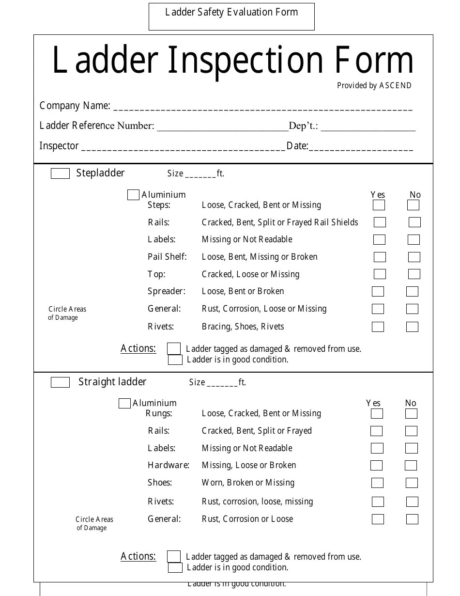 Ladder Inspection Form Ascend Fill Out, Sign Online and Download