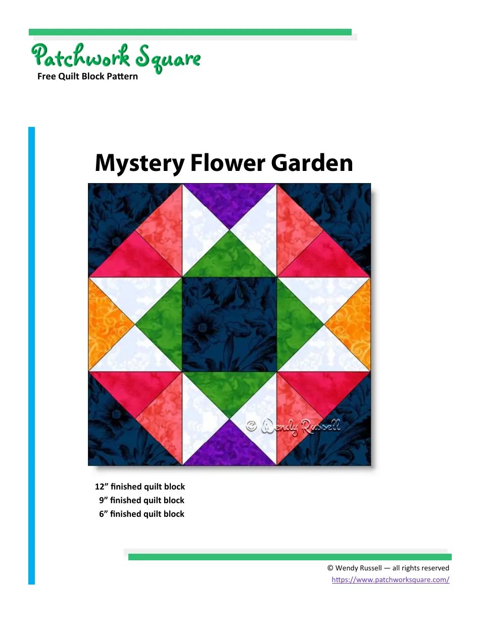 Mystery Flower Garden Quilt Block Pattern Wendy Russel Download