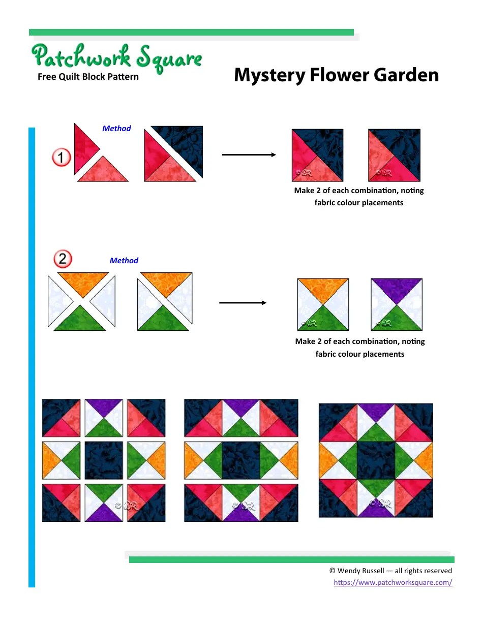 Mystery Flower Garden Quilt Block Pattern Wendy Russel Download