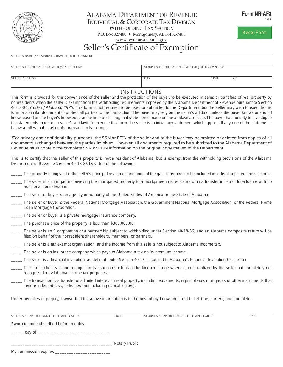 Form NRAF3 Fill Out, Sign Online and Download Fillable PDF, Alabama