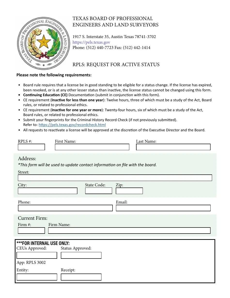 Texas Rpls Request for Active Status Fill Out, Sign Online and