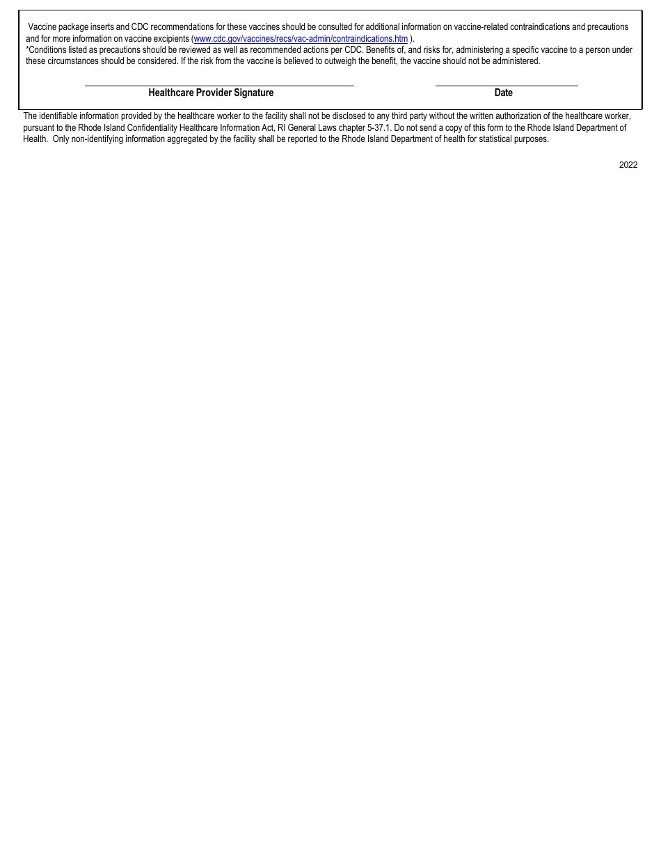 Rhode Island Medical Immunization Exemption Certificate for Use in