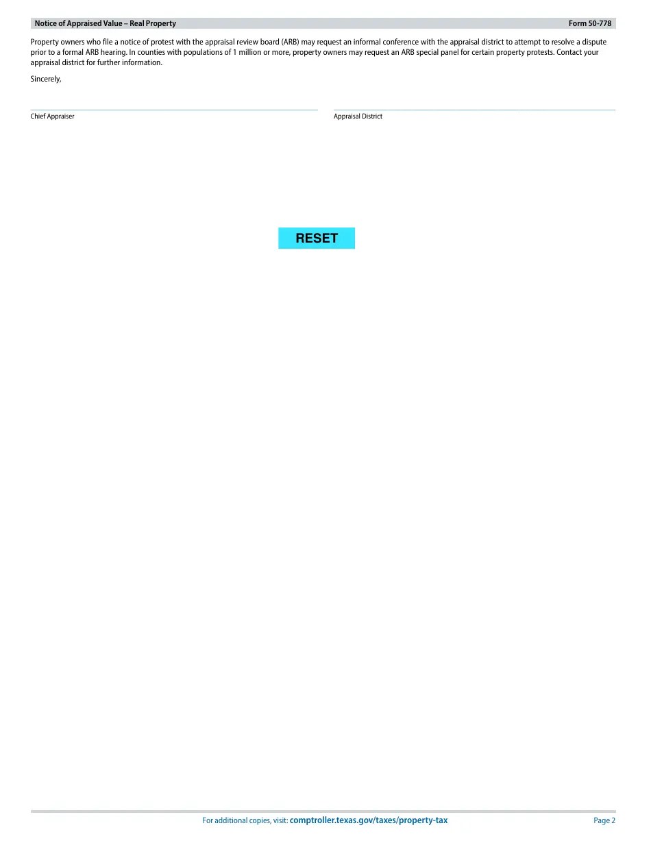 Form 50778 Download Fillable PDF or Fill Online Notice of Appraised