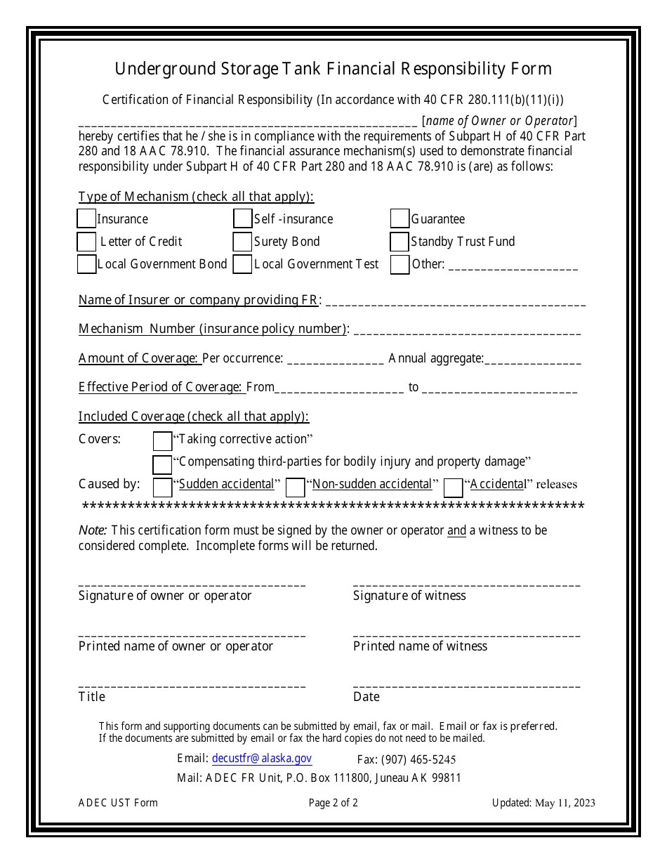 Alaska Underground Storage Tank Financial Responsibility Form Download