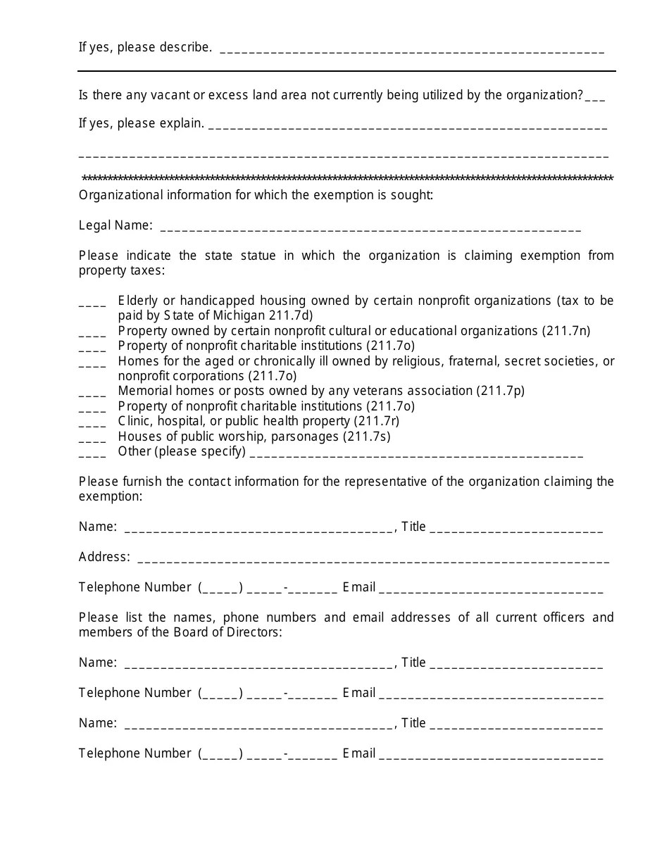 City of Ionia, Michigan Application for Property Tax Exemption for Real