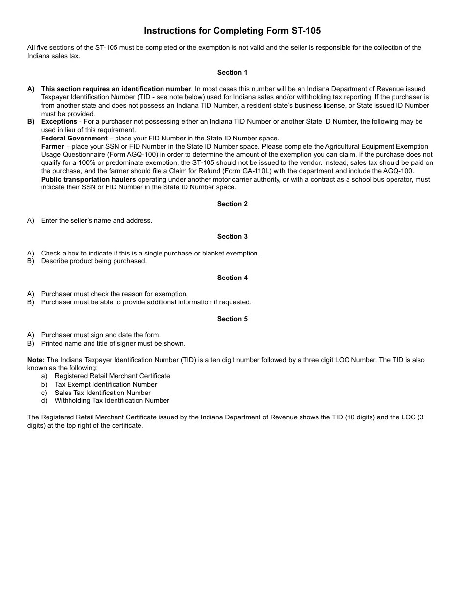 State Form 49065 (ST105) Download Fillable PDF or Fill Online General Sales Tax Exemption