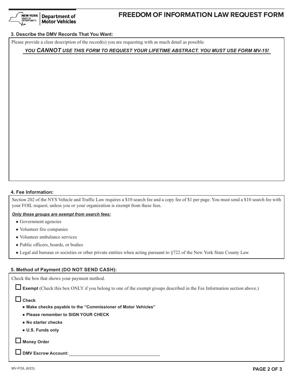 Form MVFOIL Download Fillable PDF or Fill Online Freedom of