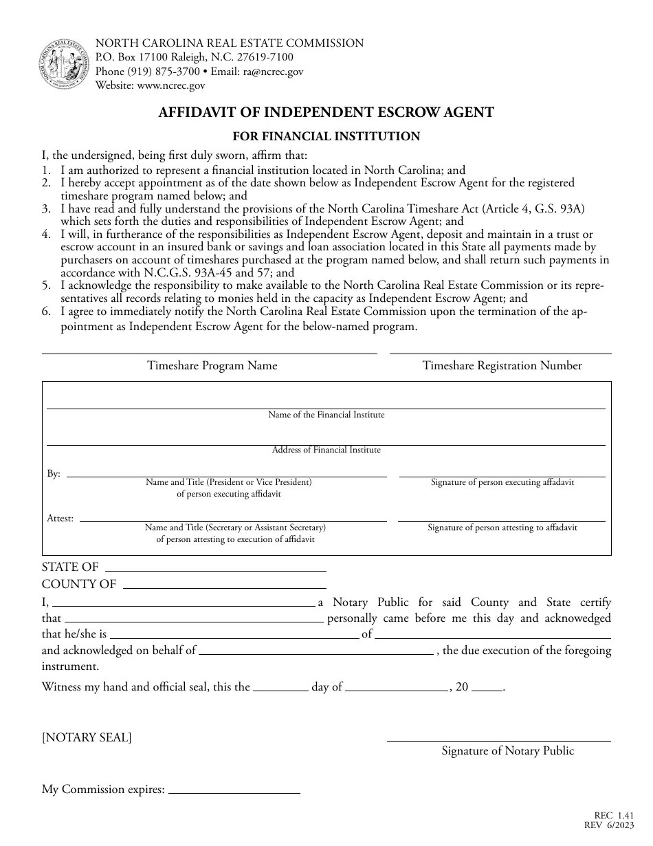 Form REC1.41 Fill Out, Sign Online and Download Fillable PDF, North Carolina Templateroller