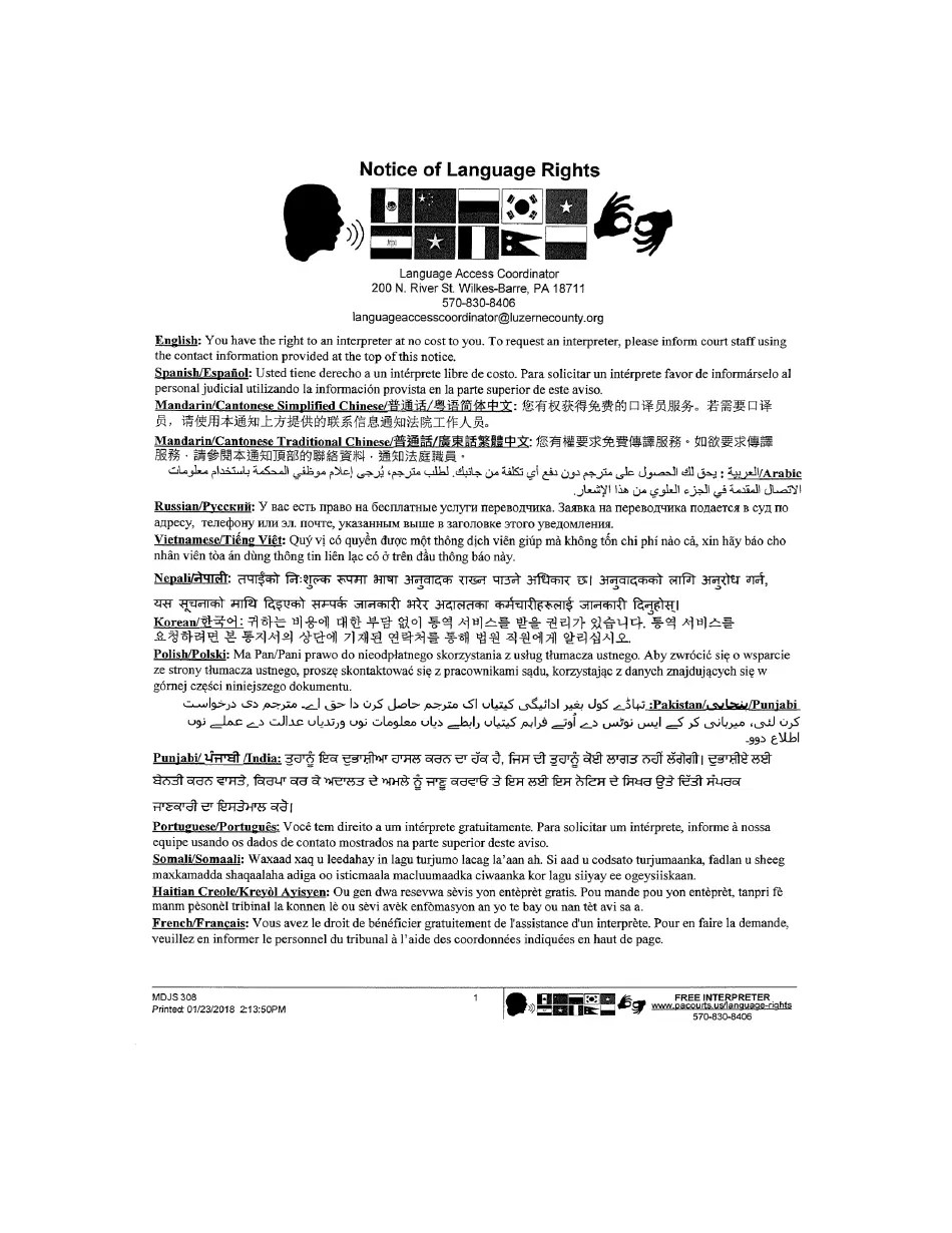 Luzerne County, Pennsylvania Motion and Order for Continuance Civil