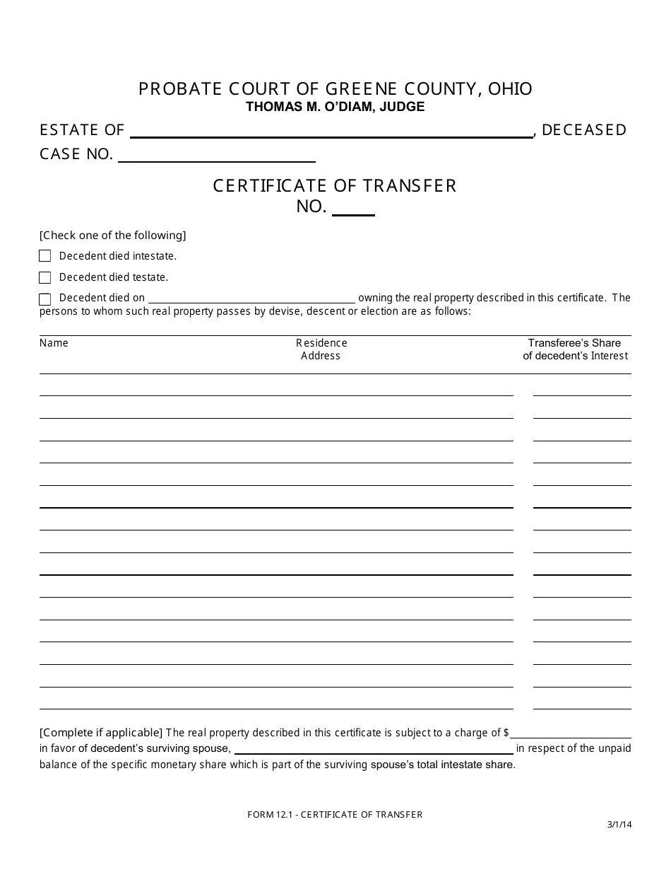 Form 12.1 Fill Out, Sign Online and Download Fillable PDF, Greene