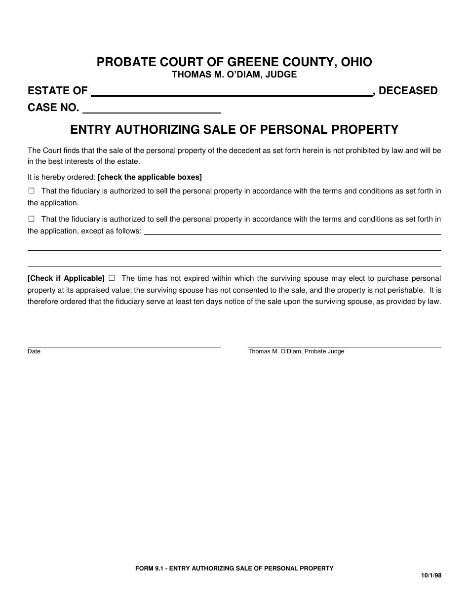 Form 9.1 Fill Out, Sign Online and Download Fillable PDF, Greene