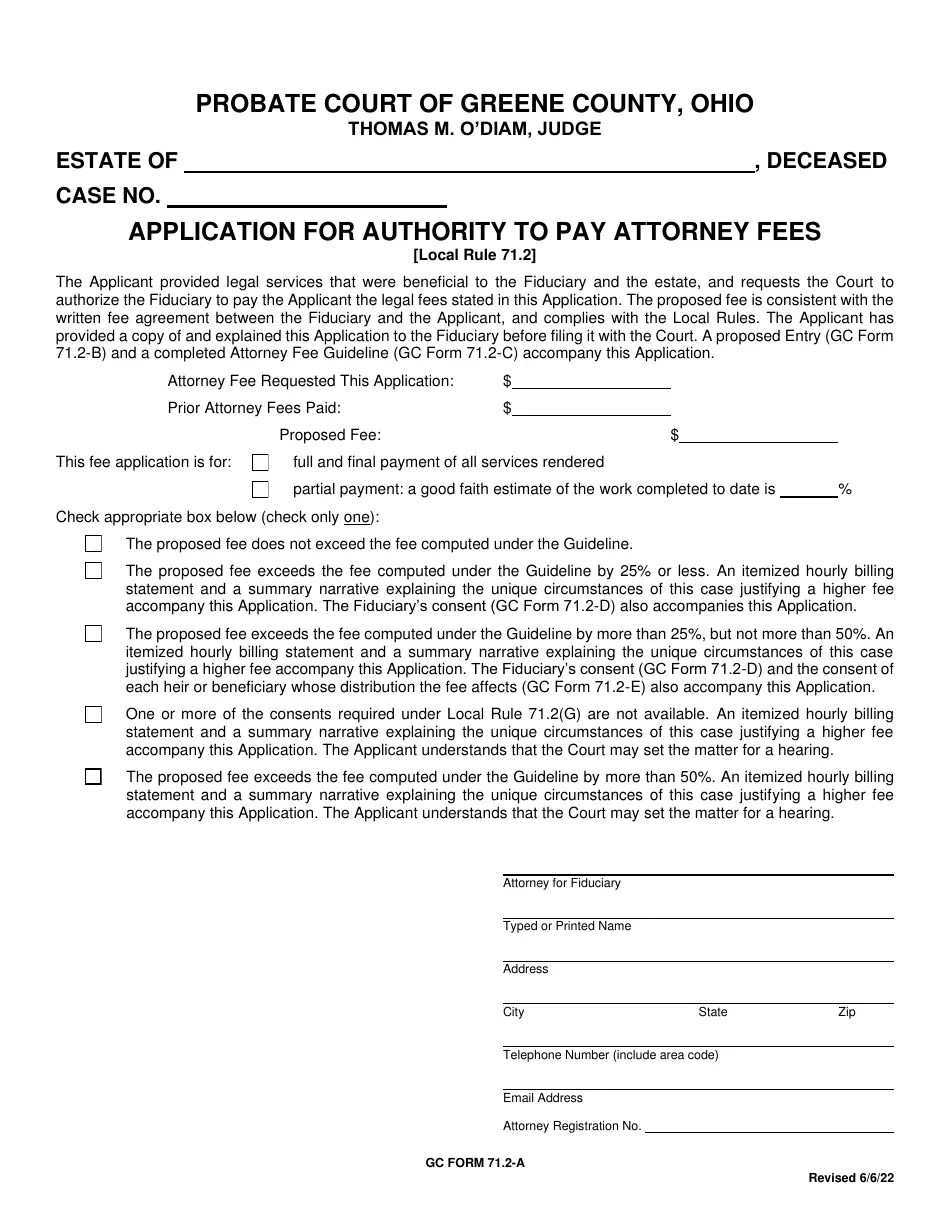 GC Form 71.2A Fill Out, Sign Online and Download Fillable PDF, Greene County, Ohio