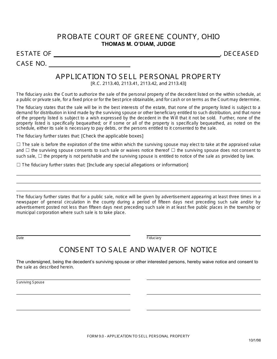 Form 9.0 Fill Out, Sign Online and Download Fillable PDF, Greene County, Ohio Templateroller