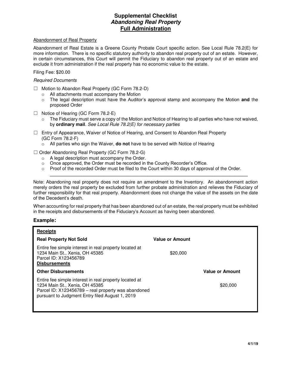 Greene County, Ohio Supplemental Checklist Abandoning Real Property