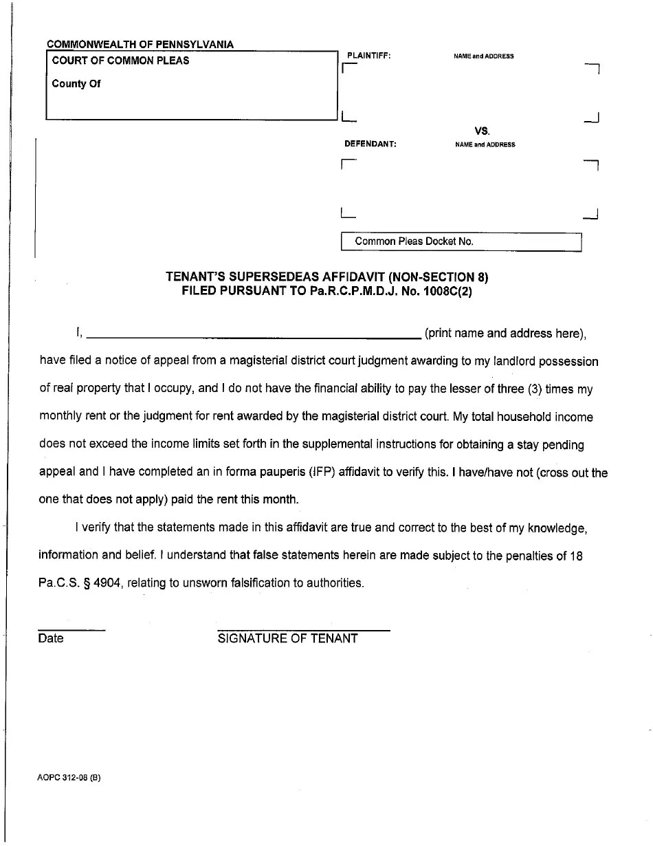Form AOPC31208 (B) Fill Out, Sign Online and Download Printable PDF