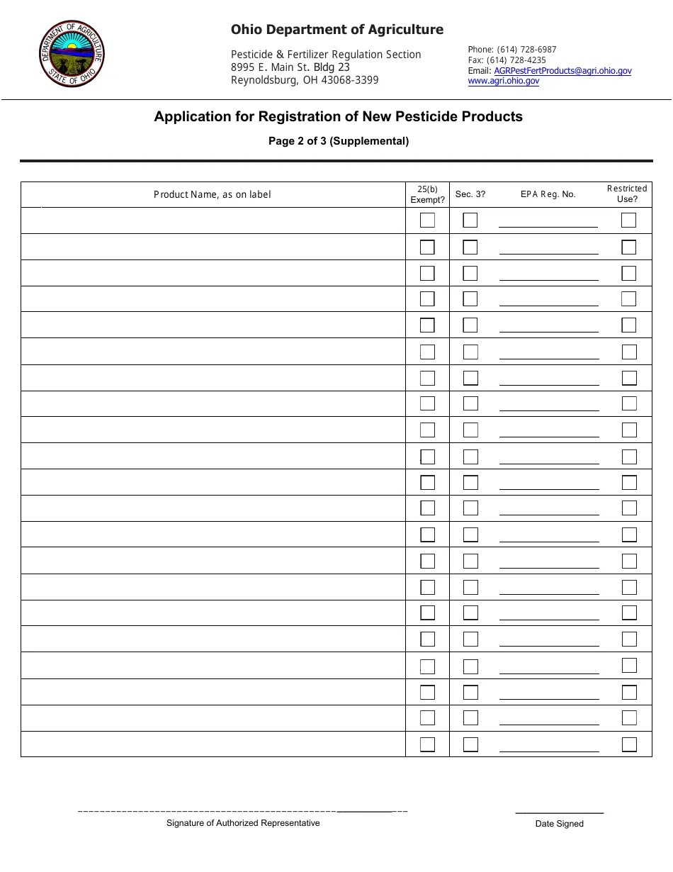 Ohio Application for Registration of New Pesticide Products Fill Out