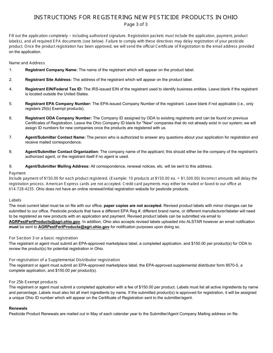 Ohio Application for Registration of New Pesticide Products Fill Out, Sign Online and Download