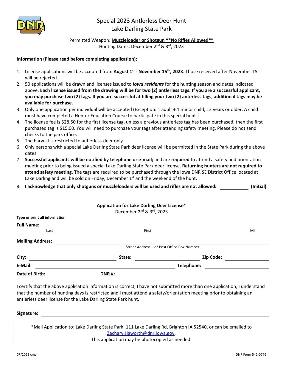 DNR Form 5420776 Download Fillable PDF or Fill Online Special