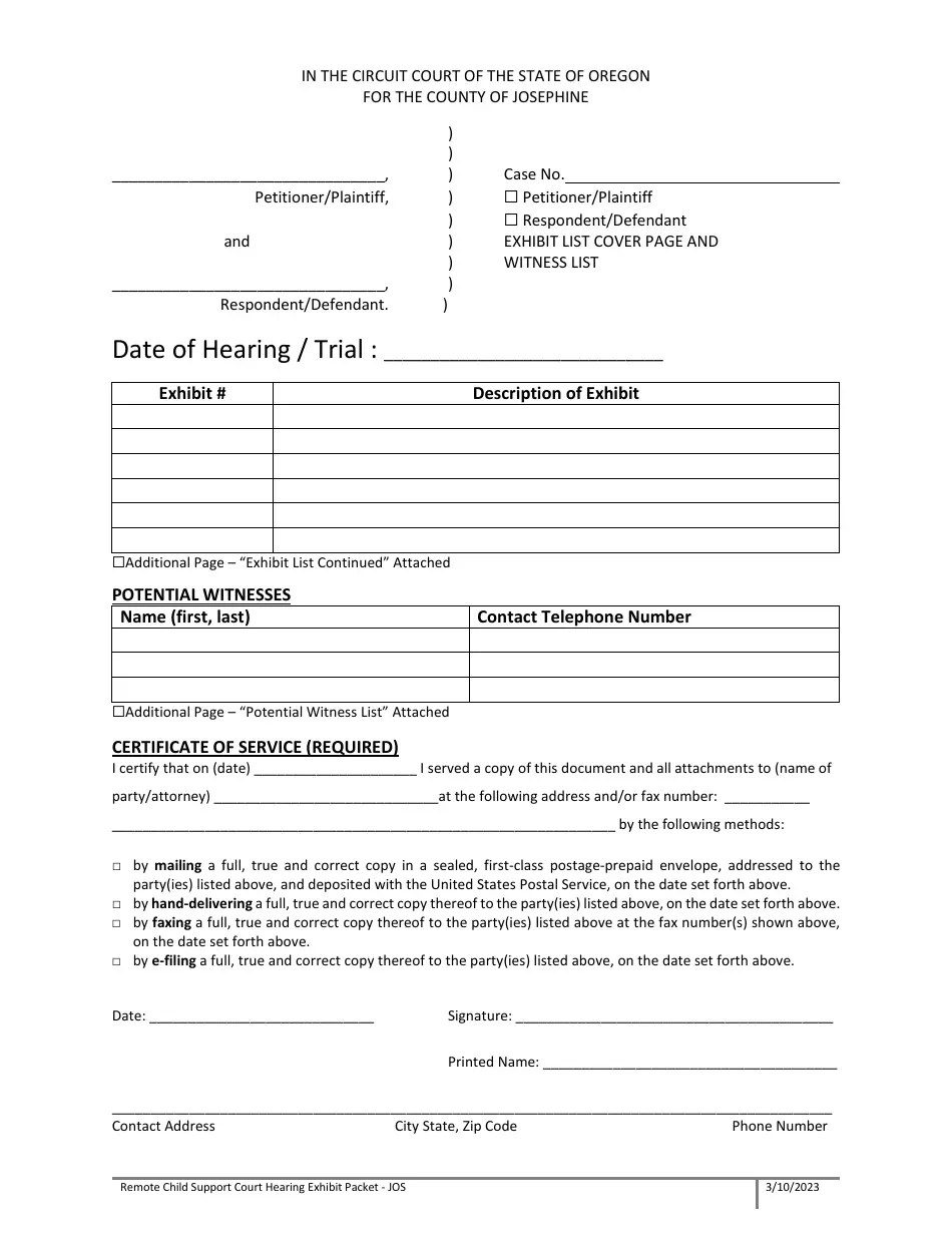 Josephine County, Oregon Remote Child Support Court Hearing Exhibit