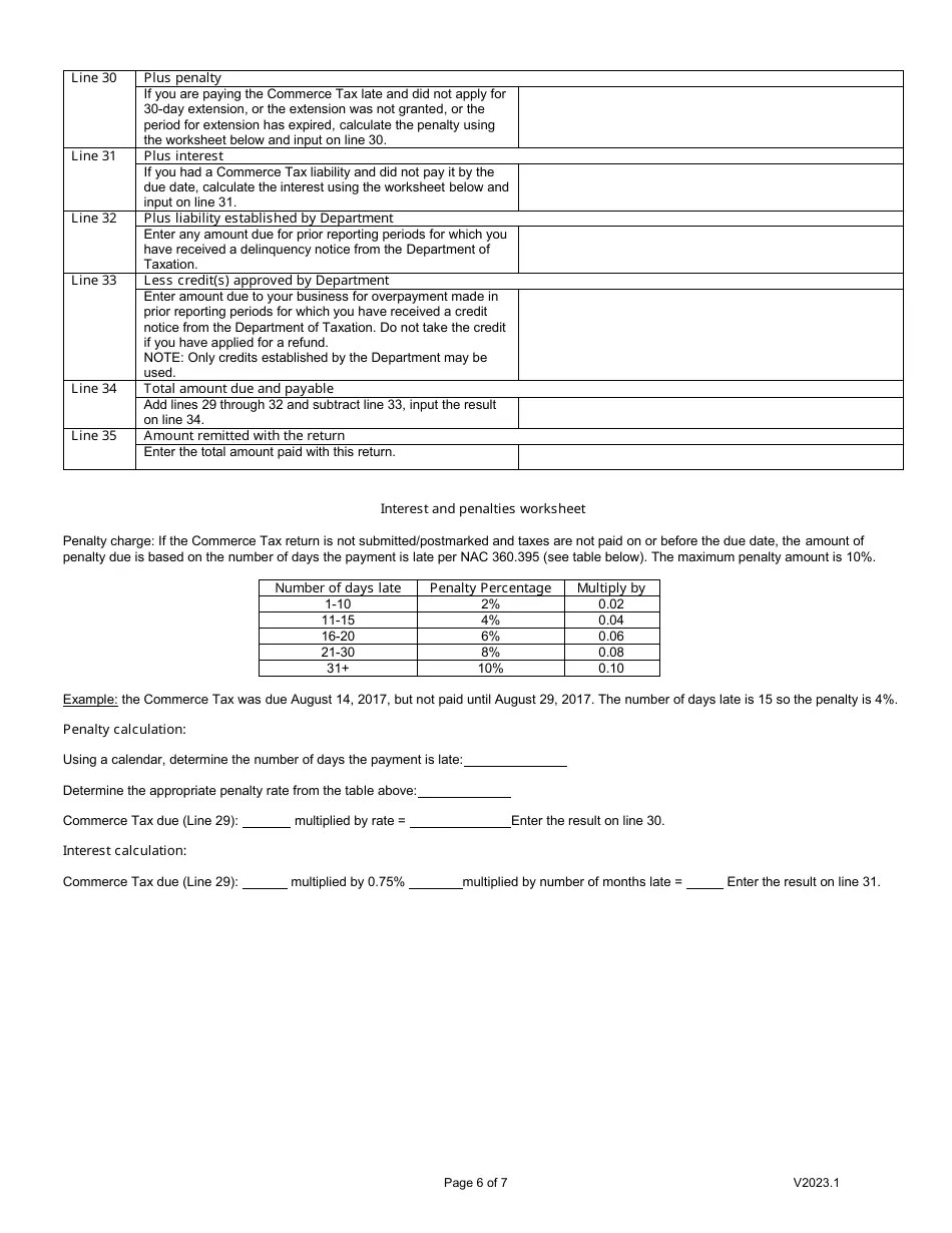 Download Instructions for Form EXCF025 Nevada Commerce Tax Return PDF