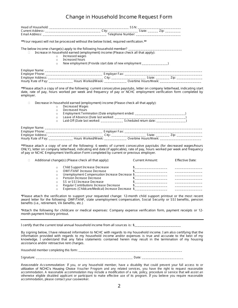 City of Parma, Ohio Change in Household Request Form Fill Out