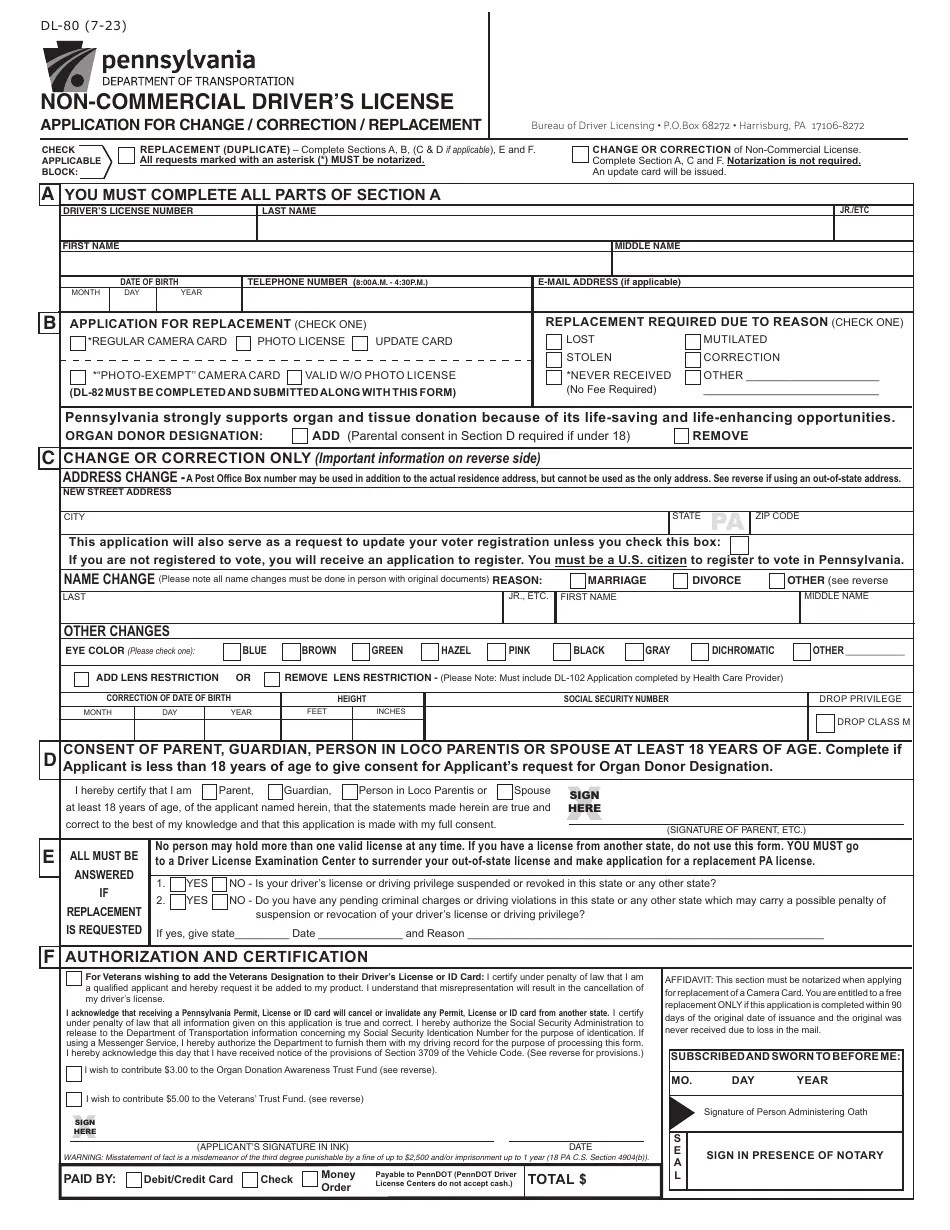 Form DL80 Download Fillable PDF or Fill Online Driver's License, Pennsylvania