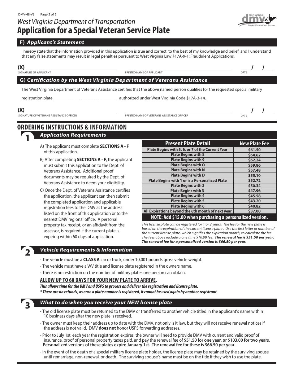 Form DMV48VS Download Fillable PDF or Fill Online Application for a