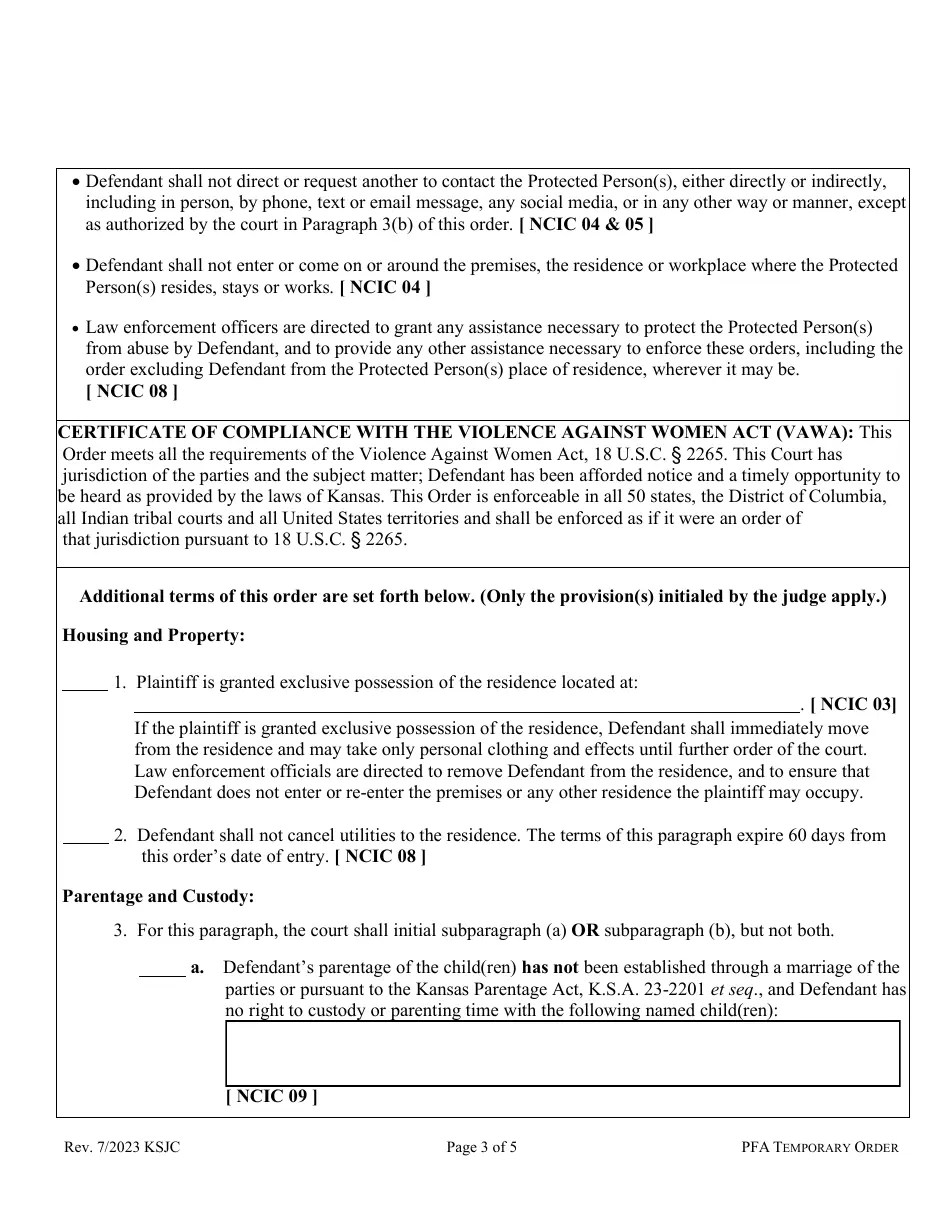 Kansas Temporary Order of Protection From Abuse Fill Out, Sign Online
