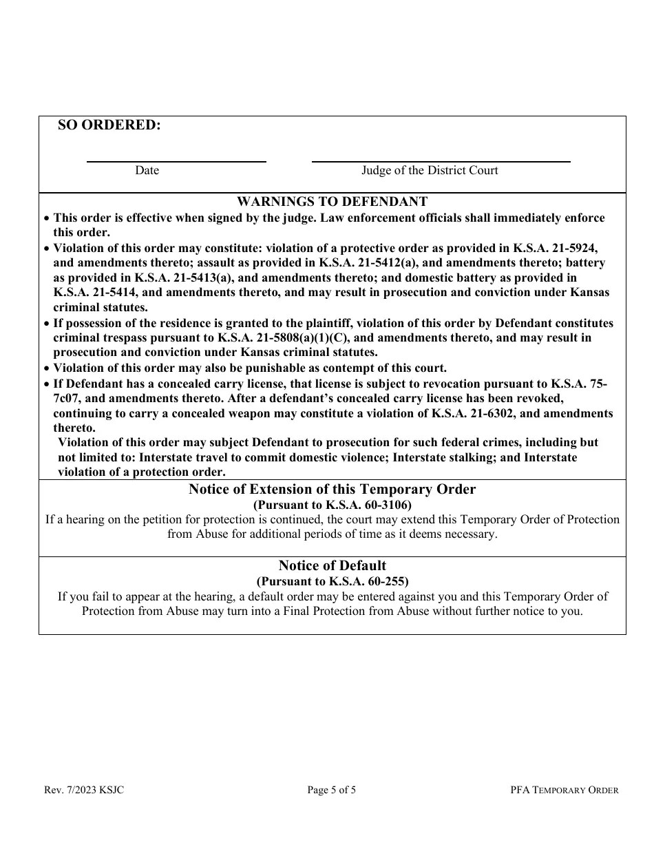 Kansas Temporary Order of Protection From Abuse Fill Out, Sign Online