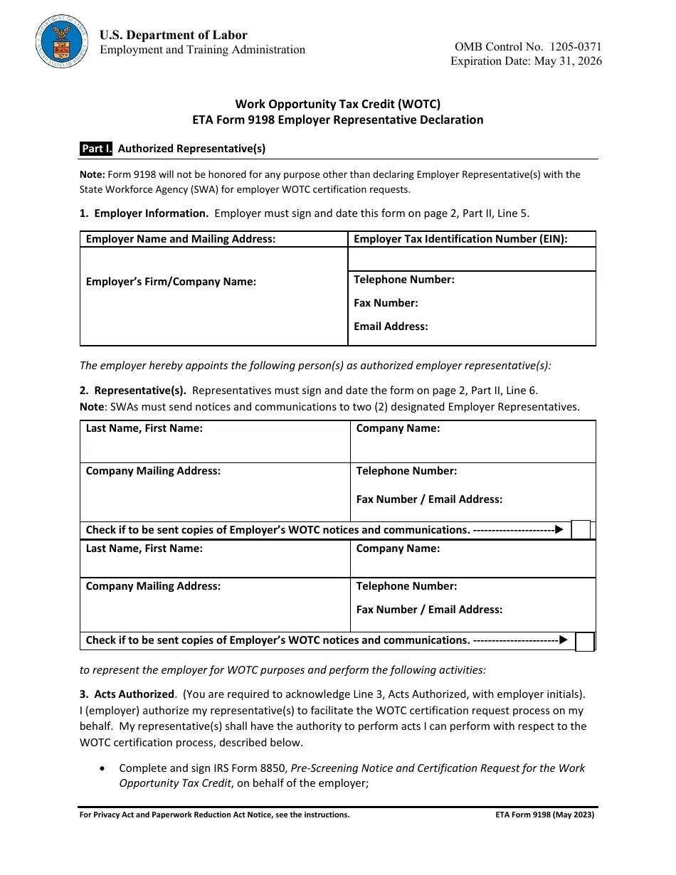 ETA Form 9198 Fill Out, Sign Online and Download Fillable PDF