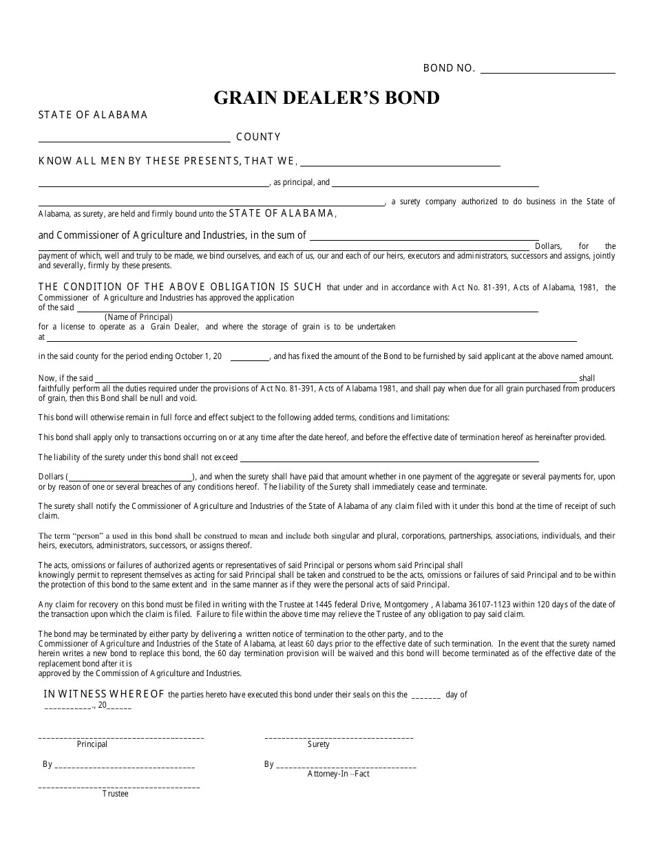 Alabama Application for Grain Dealer License Fill Out, Sign Online