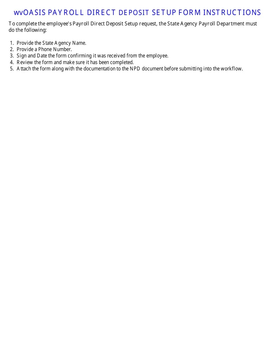 West Virginia Wvoasis Payroll Direct Deposit Setup Form Fill Out