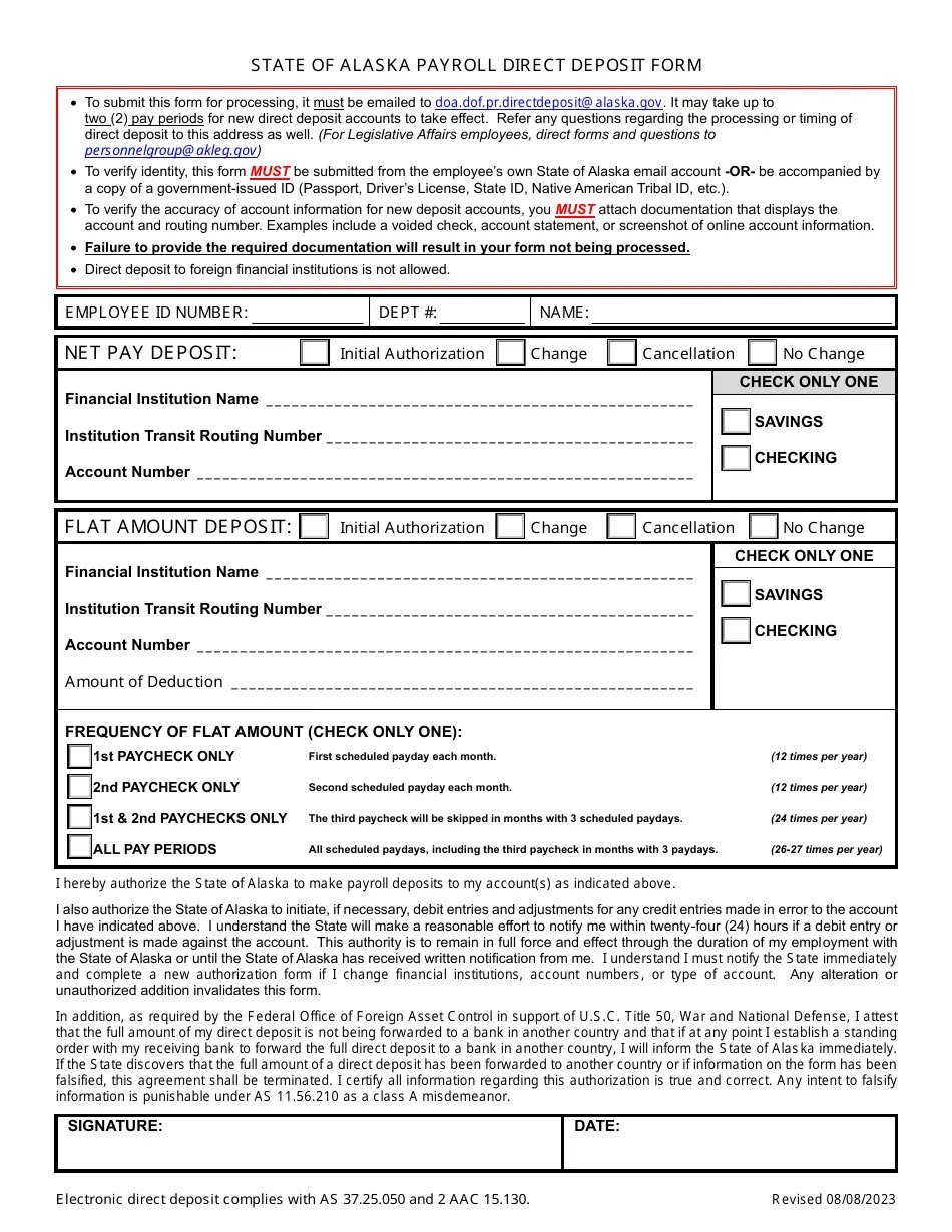 Alaska Payroll Direct Deposit Form Download Fillable PDF 2020 — 2024