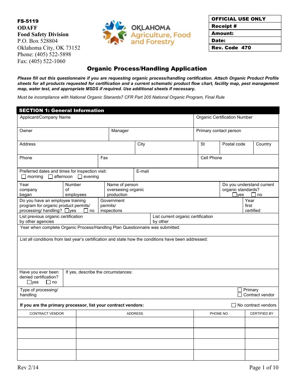 Form FS5119 Download Fillable PDF or Fill Online Organic Process