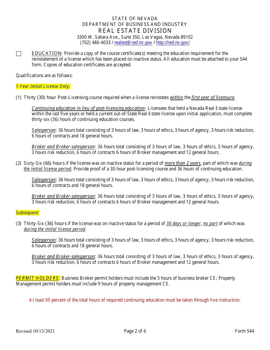 Form 544 Fill Out, Sign Online and Download Fillable PDF, Nevada