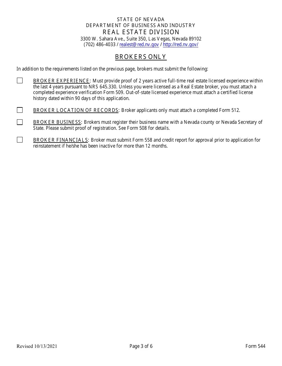 Form 544 Fill Out, Sign Online and Download Fillable PDF, Nevada