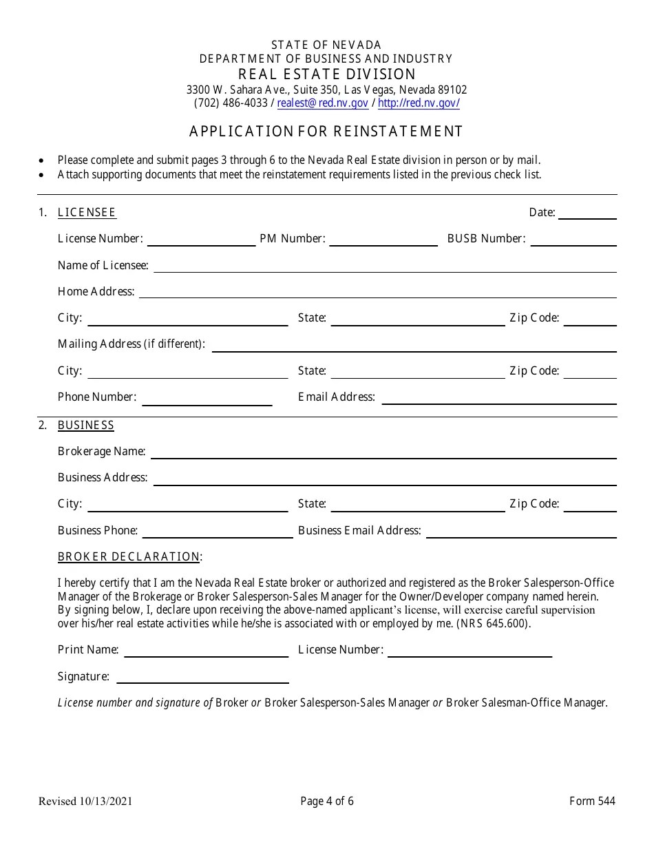 Form 544 Fill Out, Sign Online and Download Fillable PDF, Nevada