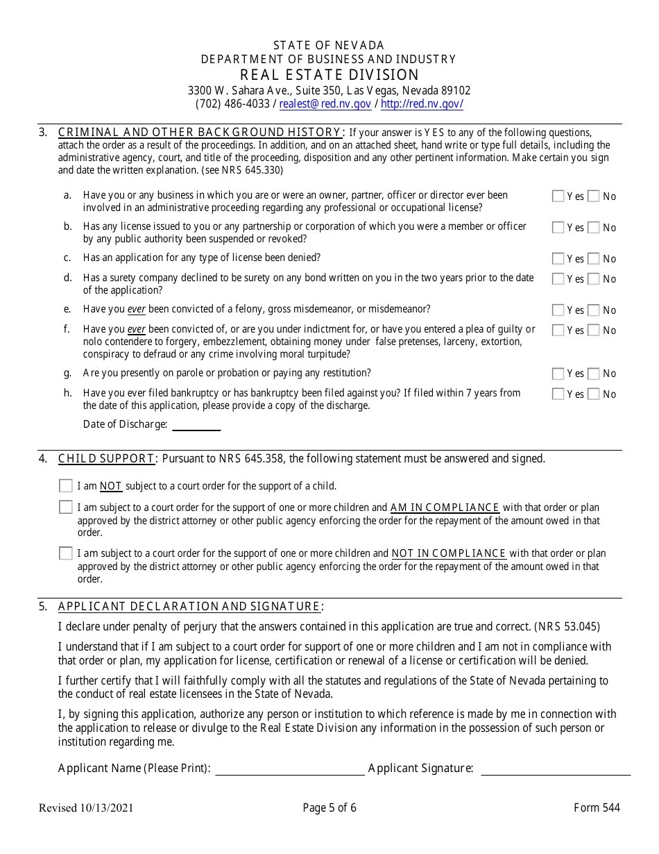 Form 544 Fill Out, Sign Online and Download Fillable PDF, Nevada