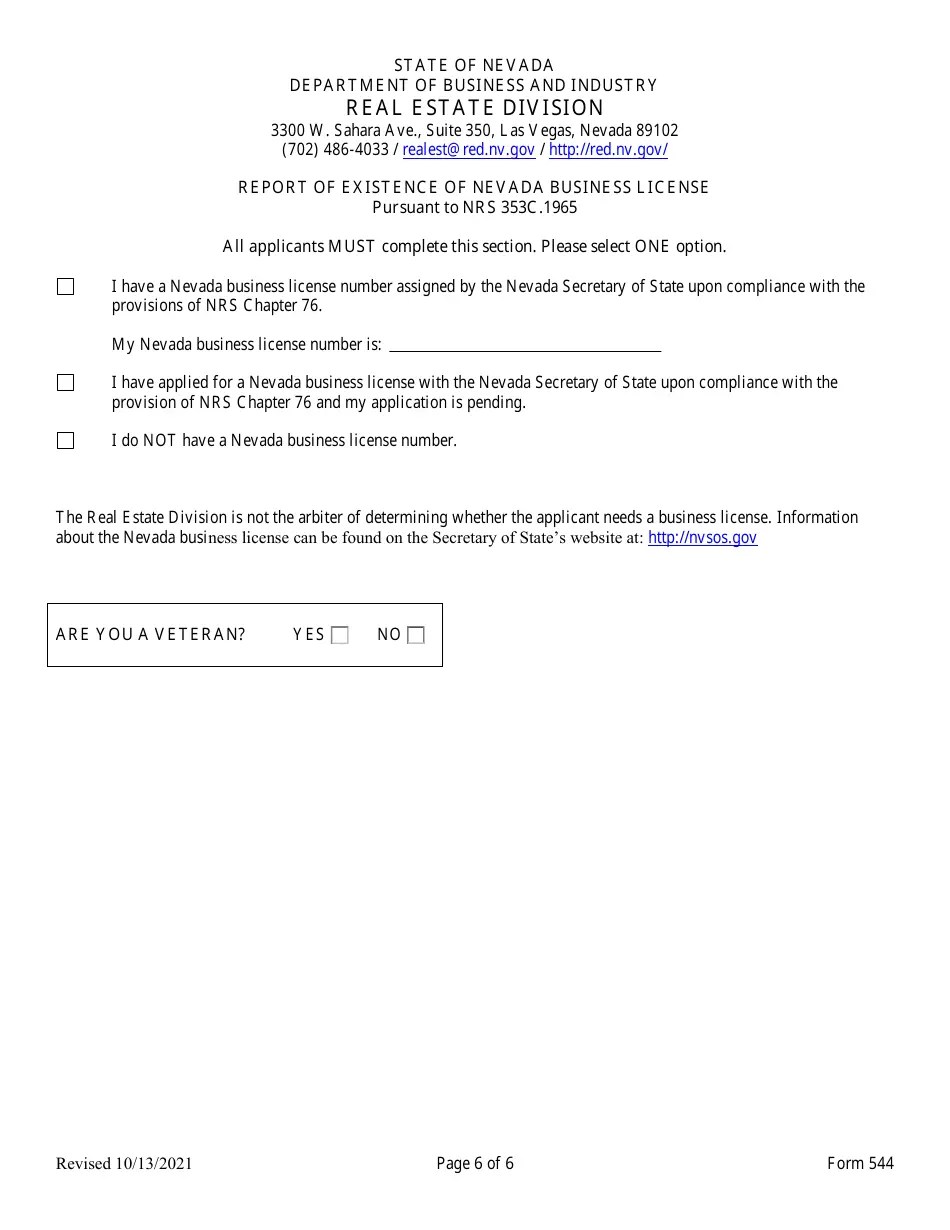 Form 544 Fill Out, Sign Online and Download Fillable PDF, Nevada