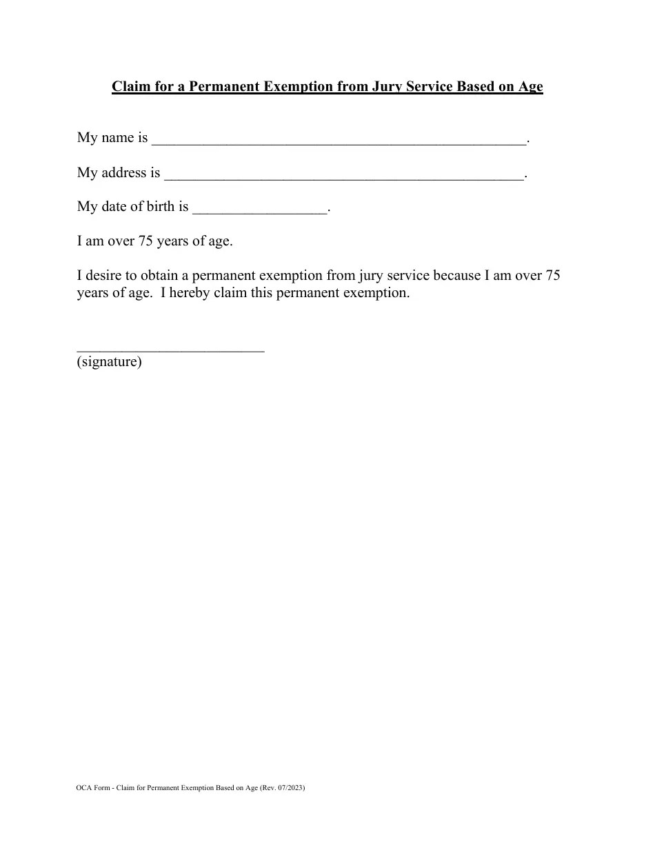 Texas Claim for a Permanent Exemption From Jury Service Based on Age