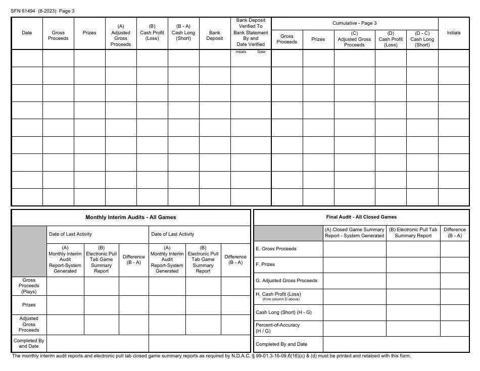 Form SFN61494 Download Fillable PDF or Fill Online Electronic Pull Tab