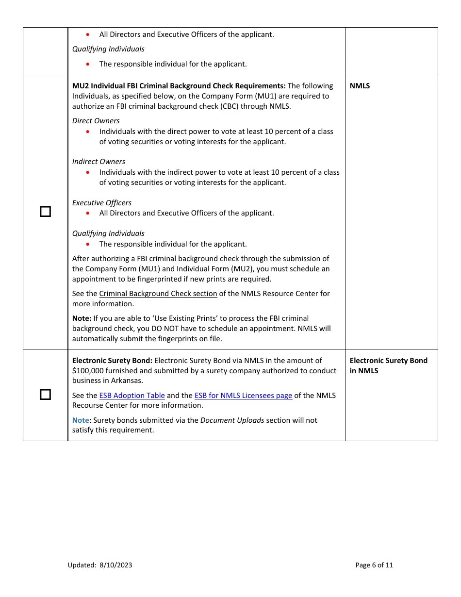 Arkansas Ar Money Transmitter License New Application Checklist
