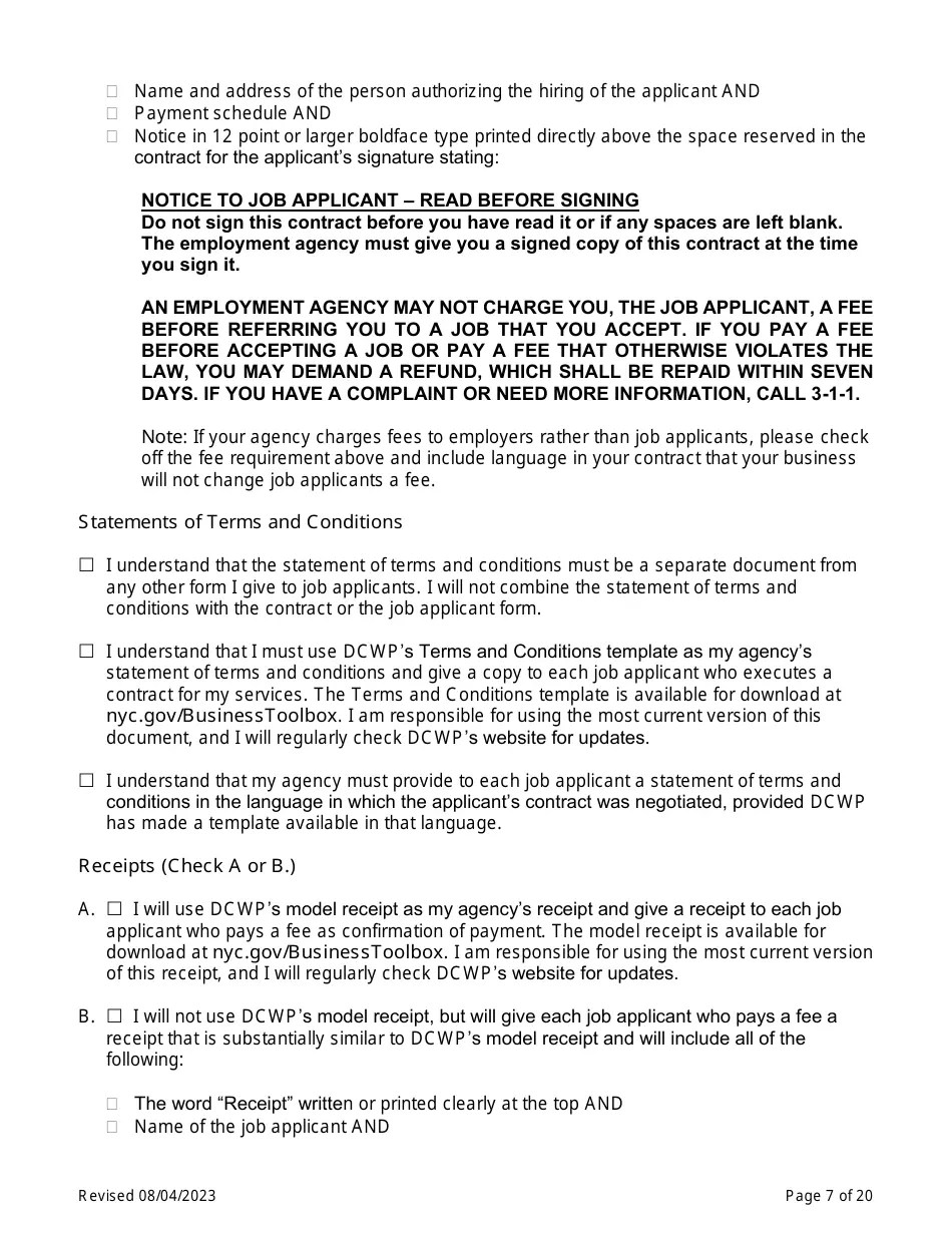 New York City Employment Agency Selfcertification Download Printable