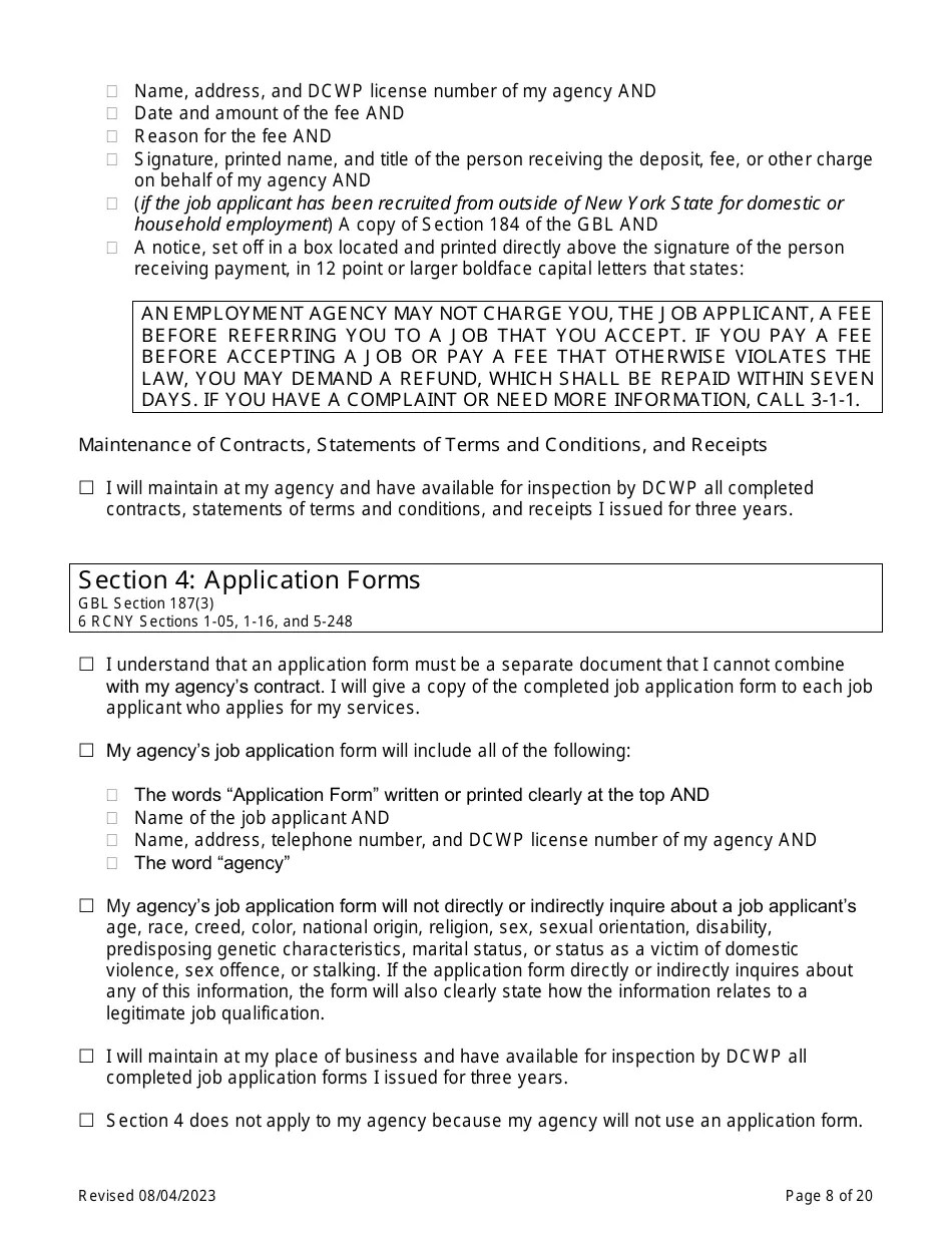 New York City Employment Agency Selfcertification Download Printable