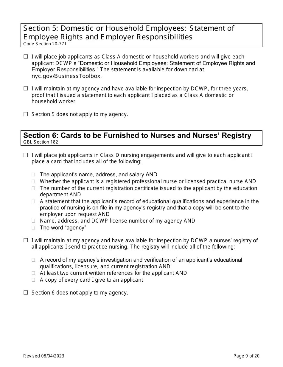 New York City Employment Agency Selfcertification Download Printable