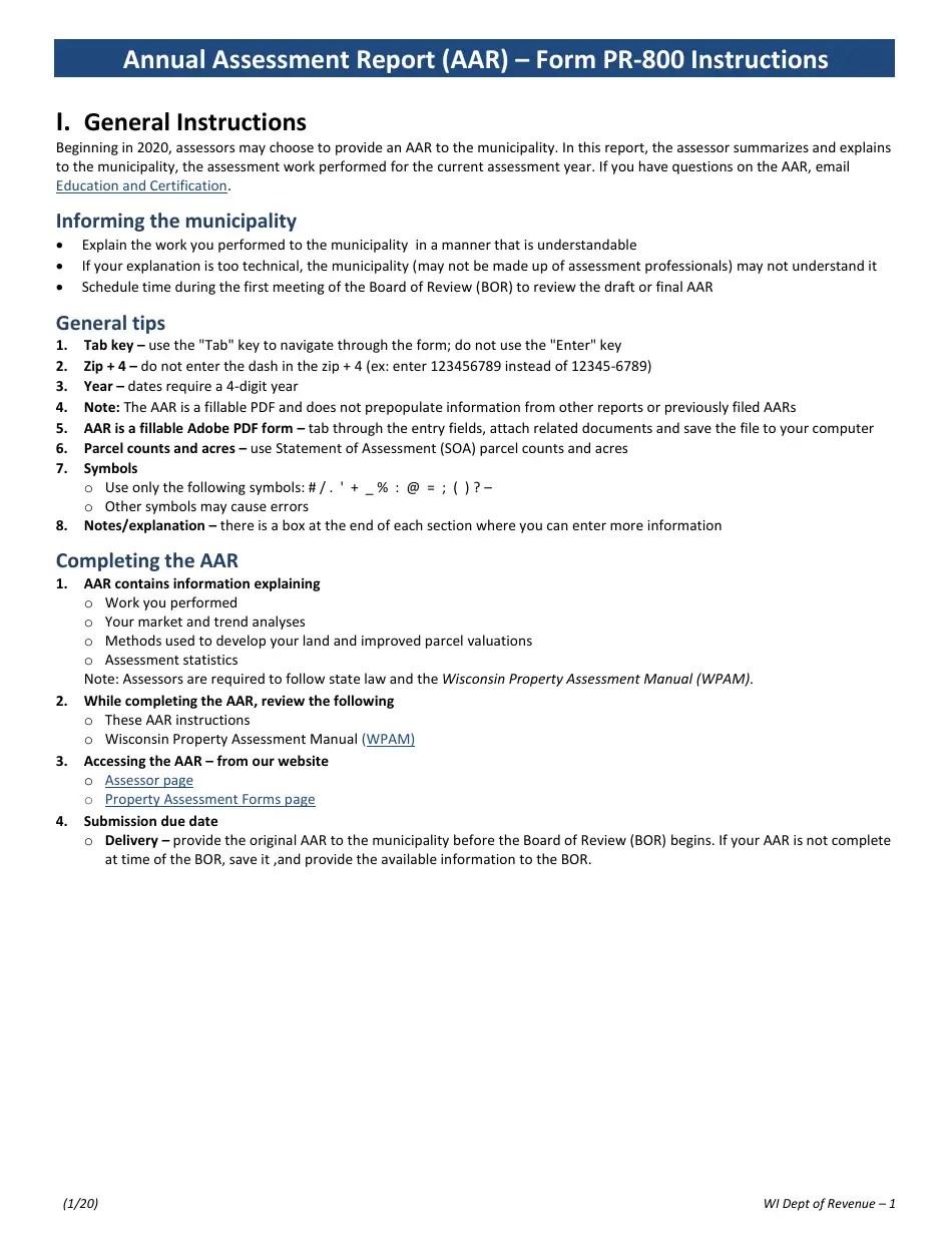 Download Instructions for Form PR800 Annual Assessment Report PDF Templateroller