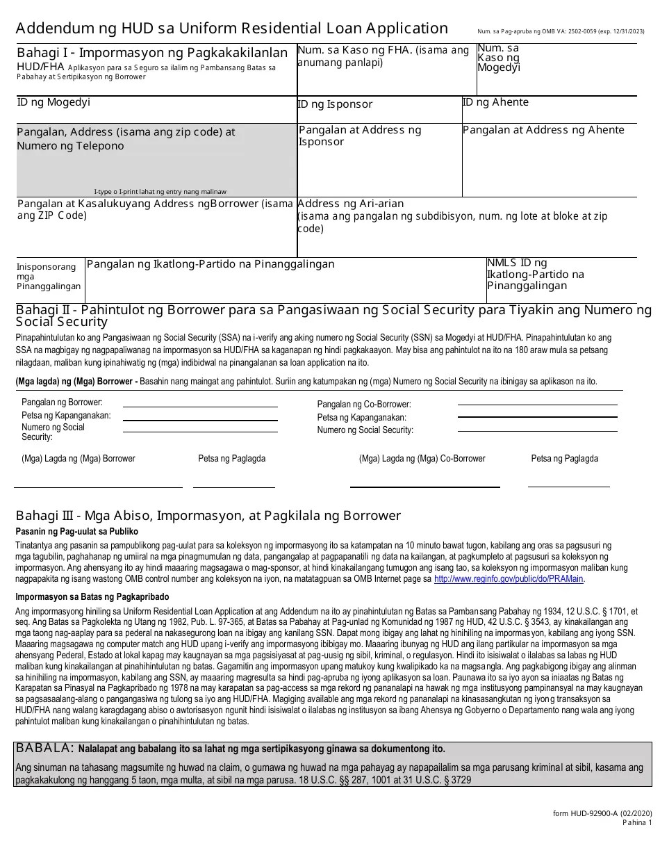 HUD Form 92900A Fill Out, Sign Online and Download Fillable PDF