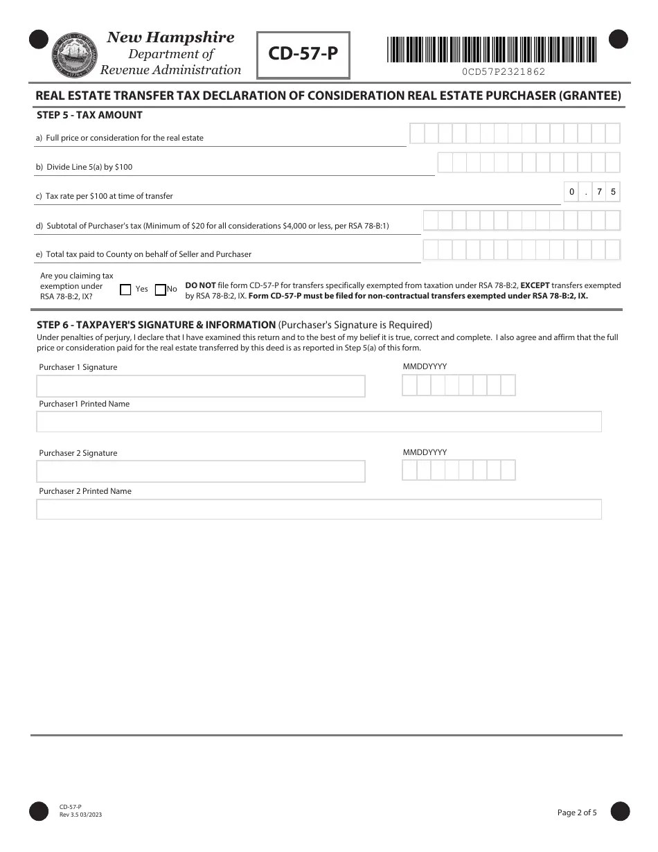 Form CD57P Download Fillable PDF or Fill Online Real Estate Transfer Tax Declaration of